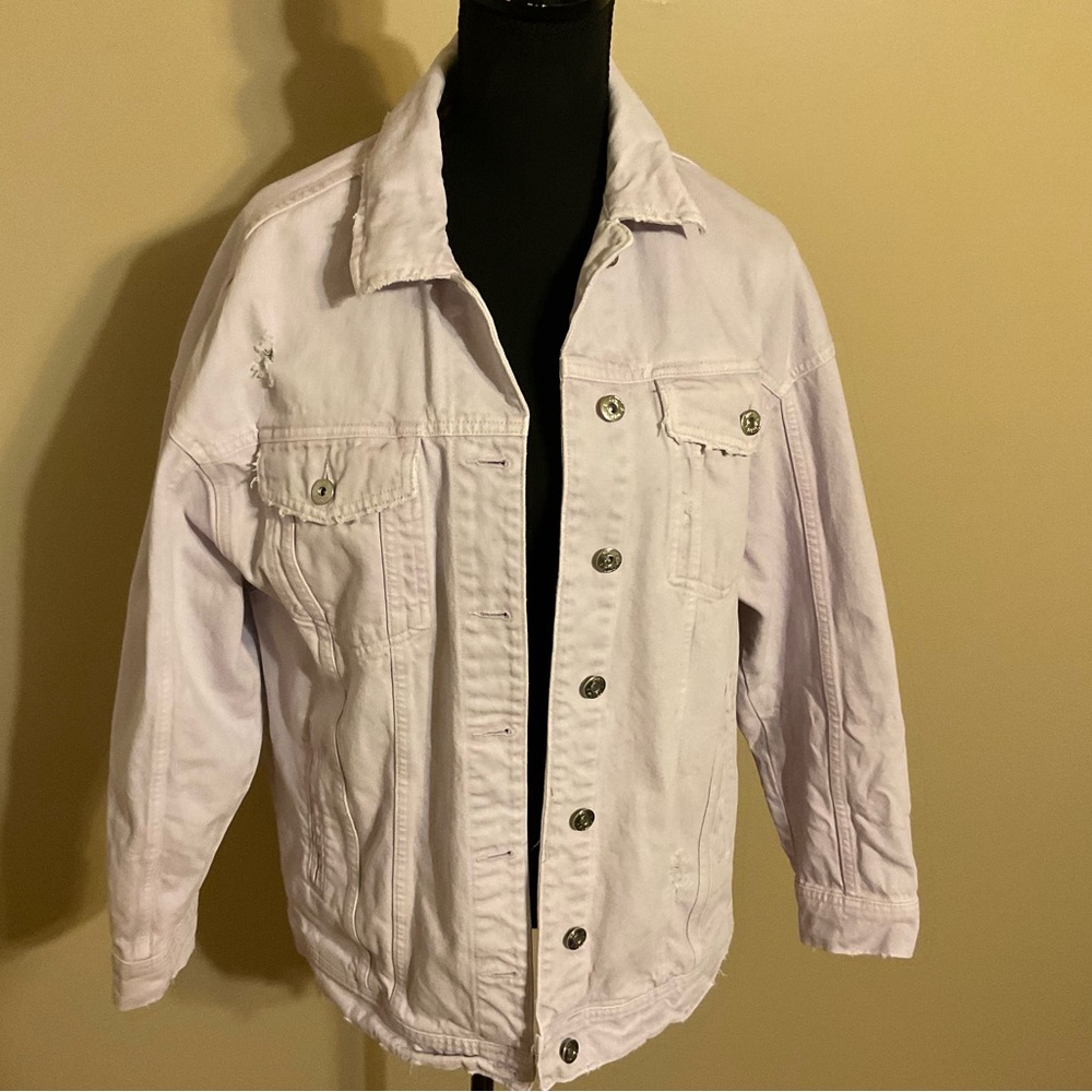Zara  Lavender Denim Distressed Jacket Size S